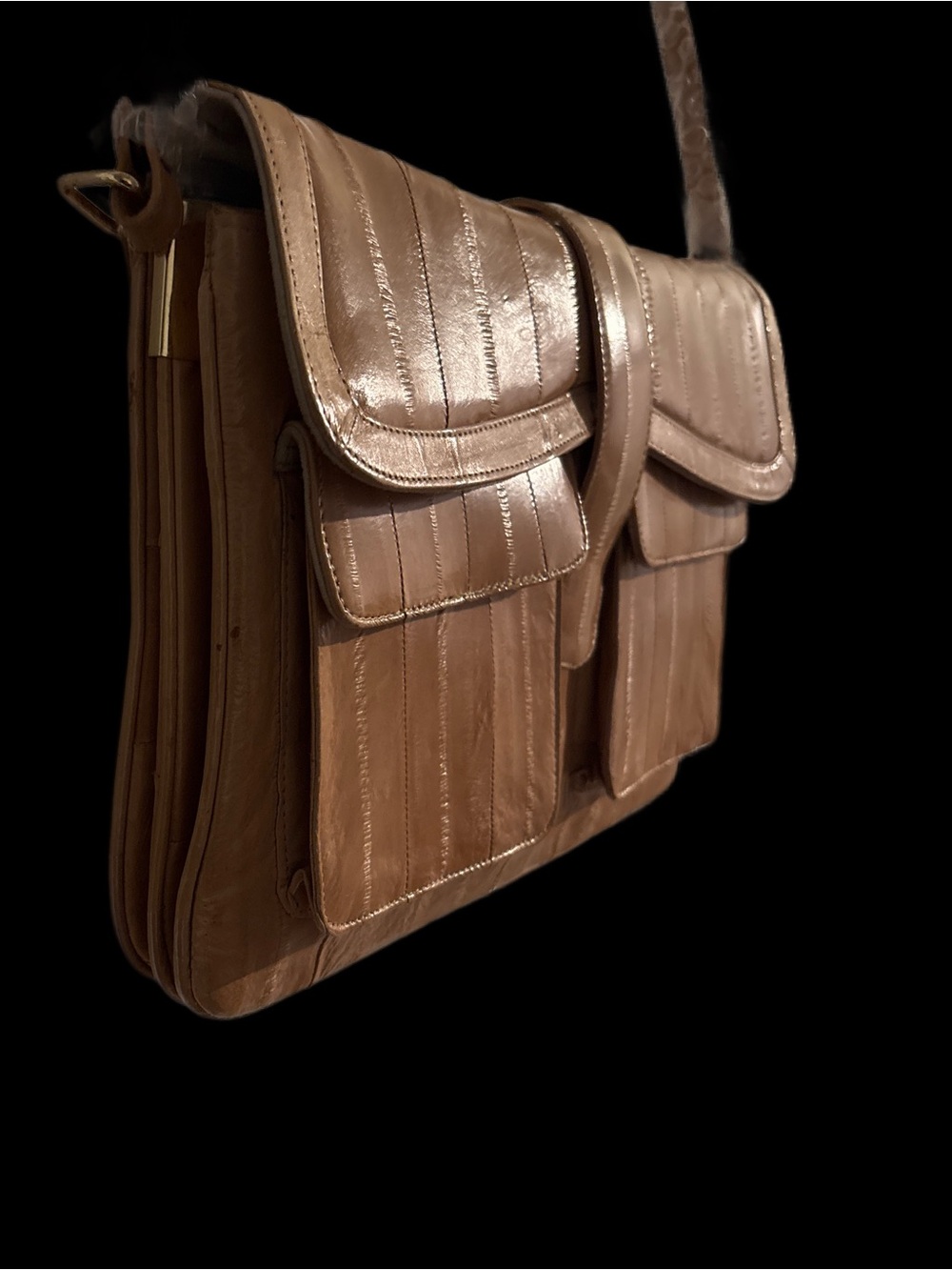 Nwots Circa 1980’s Classic Tan EEL-SKIN Shoulder Bag